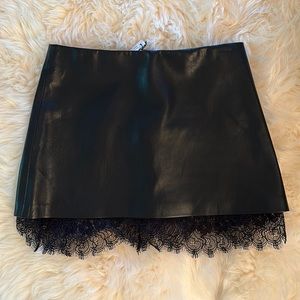 Alice and Olivia Rubi Vegan Leather Lace Trim Micro Skirt